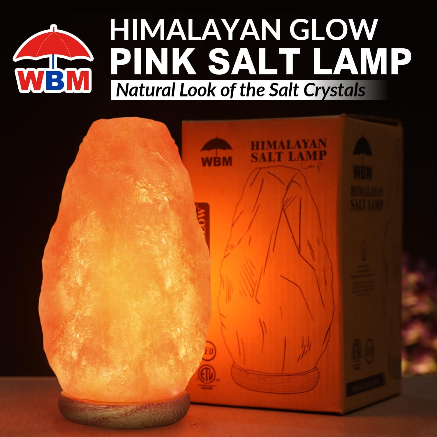 WBM Himalayan Salt Lamp glowing warm amber meditation room